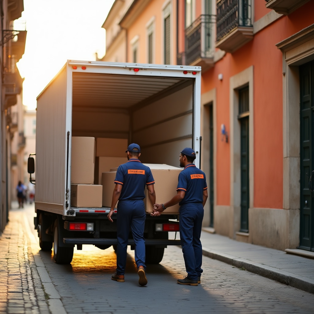 Camion Xeliqrix in una via di Foggia pronto per il trasloco
